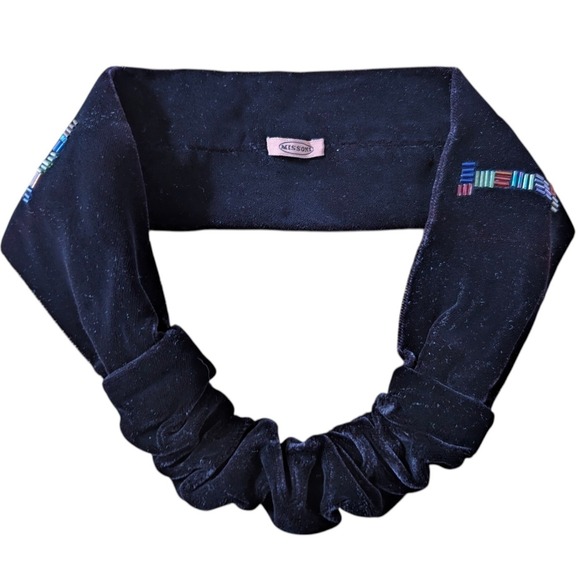 Missoni Black Velvet Beaded Headband Multicolor Stretch Hair Accessory main image 5